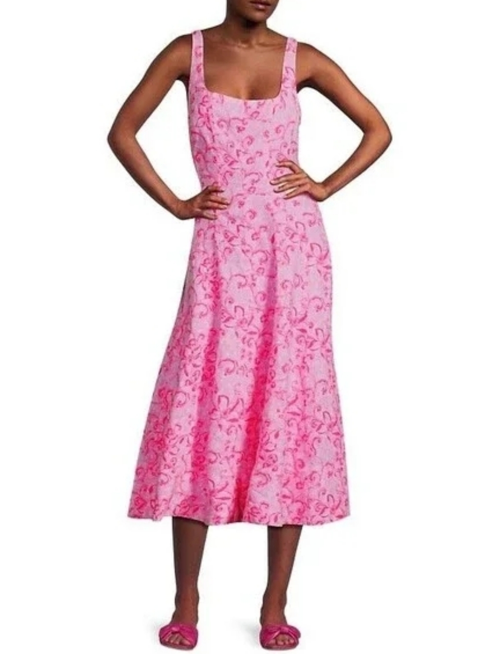 Lilly Pullitzer Conch Shell Pink Calina Linen Midi Dress Flamingle Garden 2 NWT - Picture 6 of 12